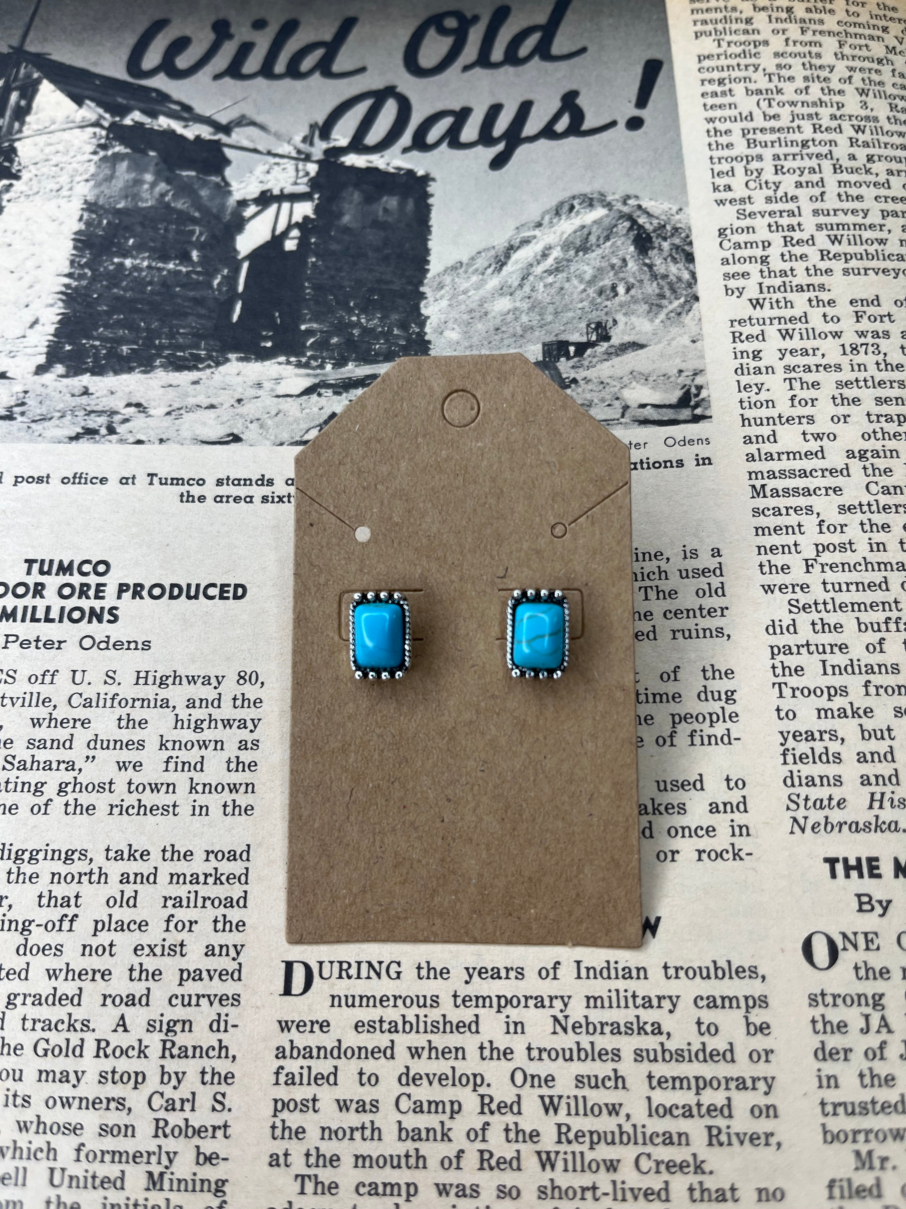 Faux Silver Rectangle Studs