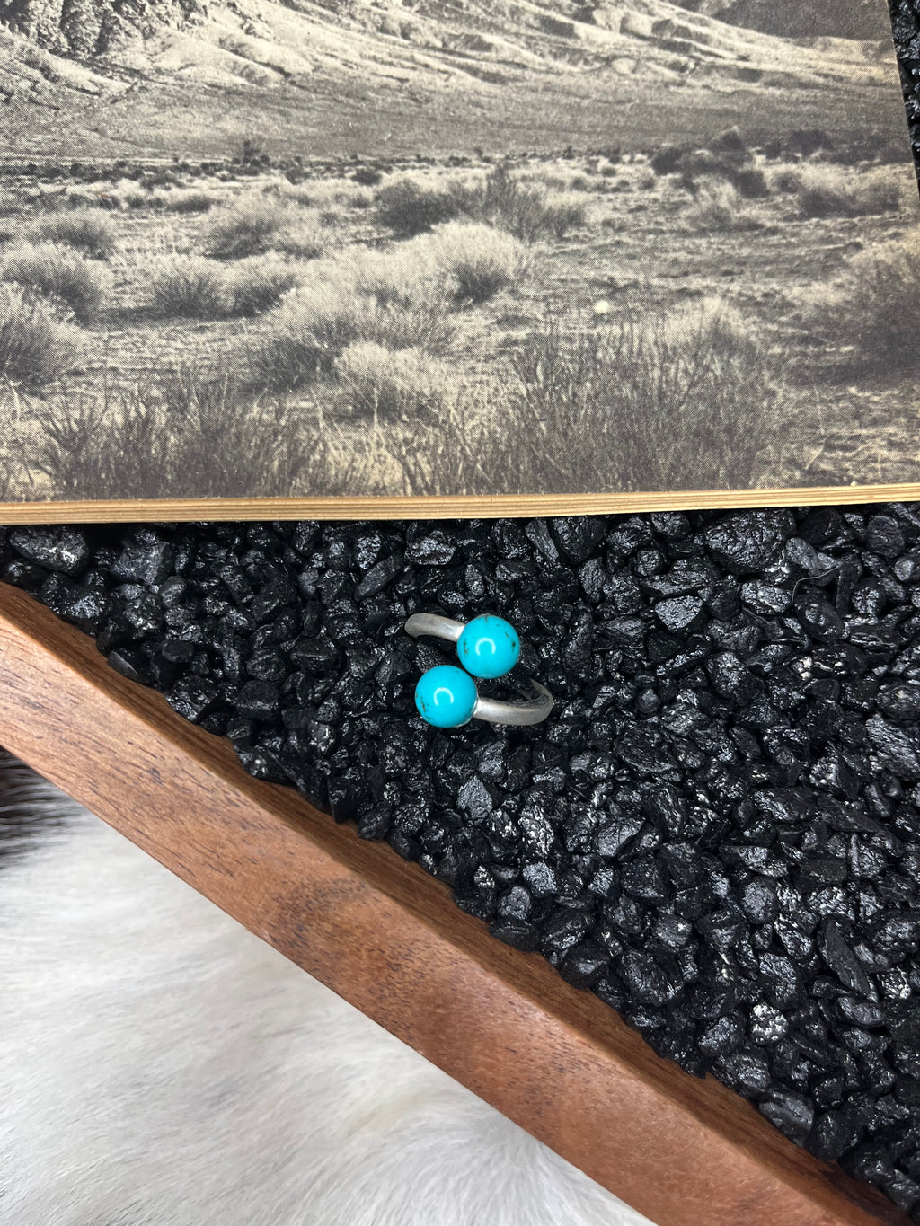 Faux Silver and Turquoise Two Stone Circle Adjustable Ring