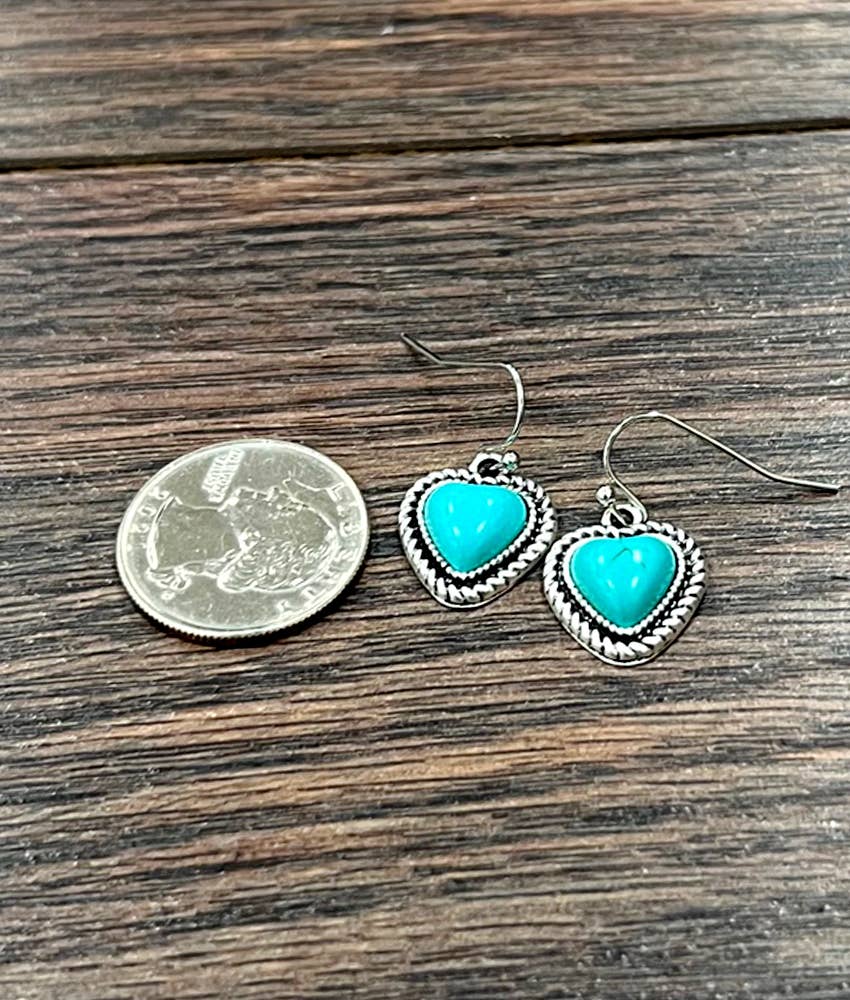 Faux Silver 10mm Heart Synthetic Stone Earrings