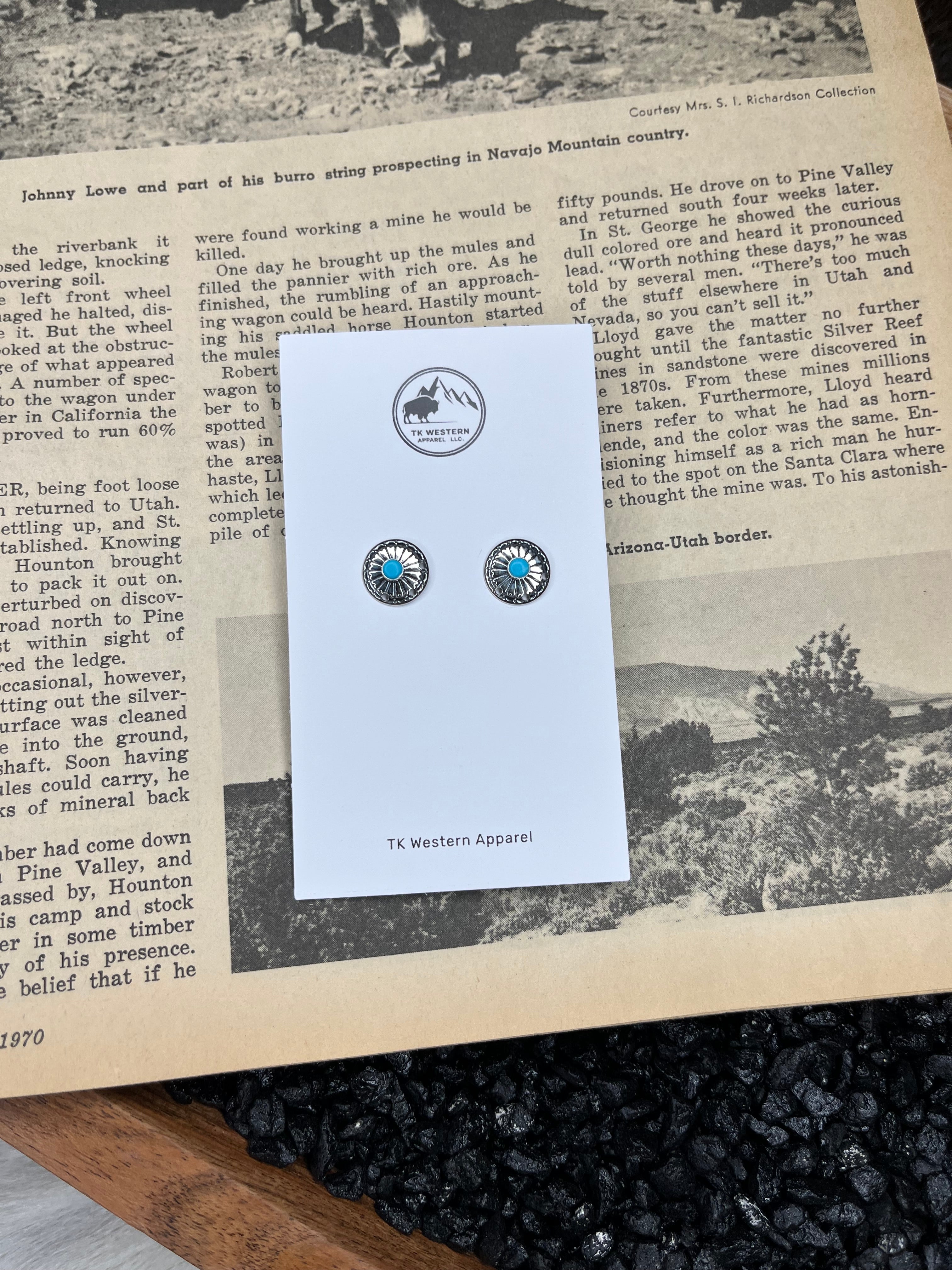 Sterling Silver and Kingman Turquoise Small Concho Studs