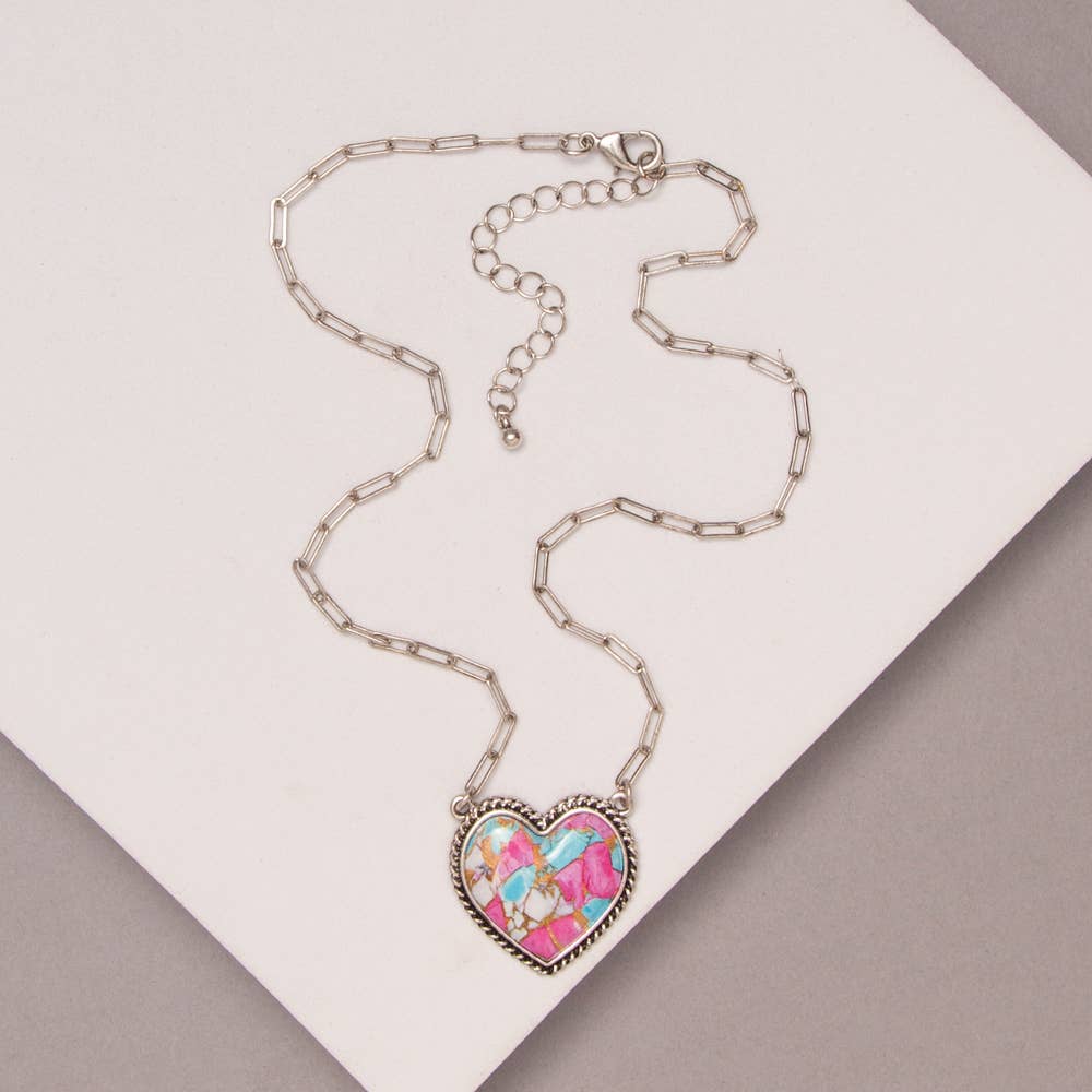 Faux Silver Western Marbled Turquoise Heart Pendant