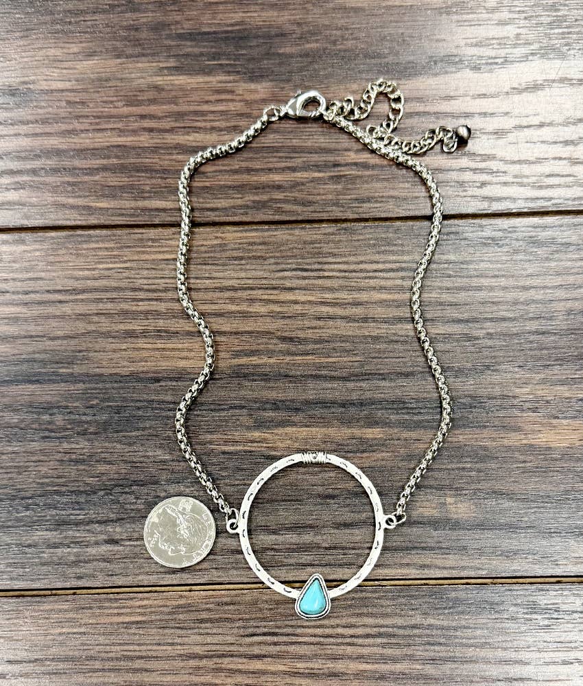 Faux Silver 17" Concho Turquoise Necklace