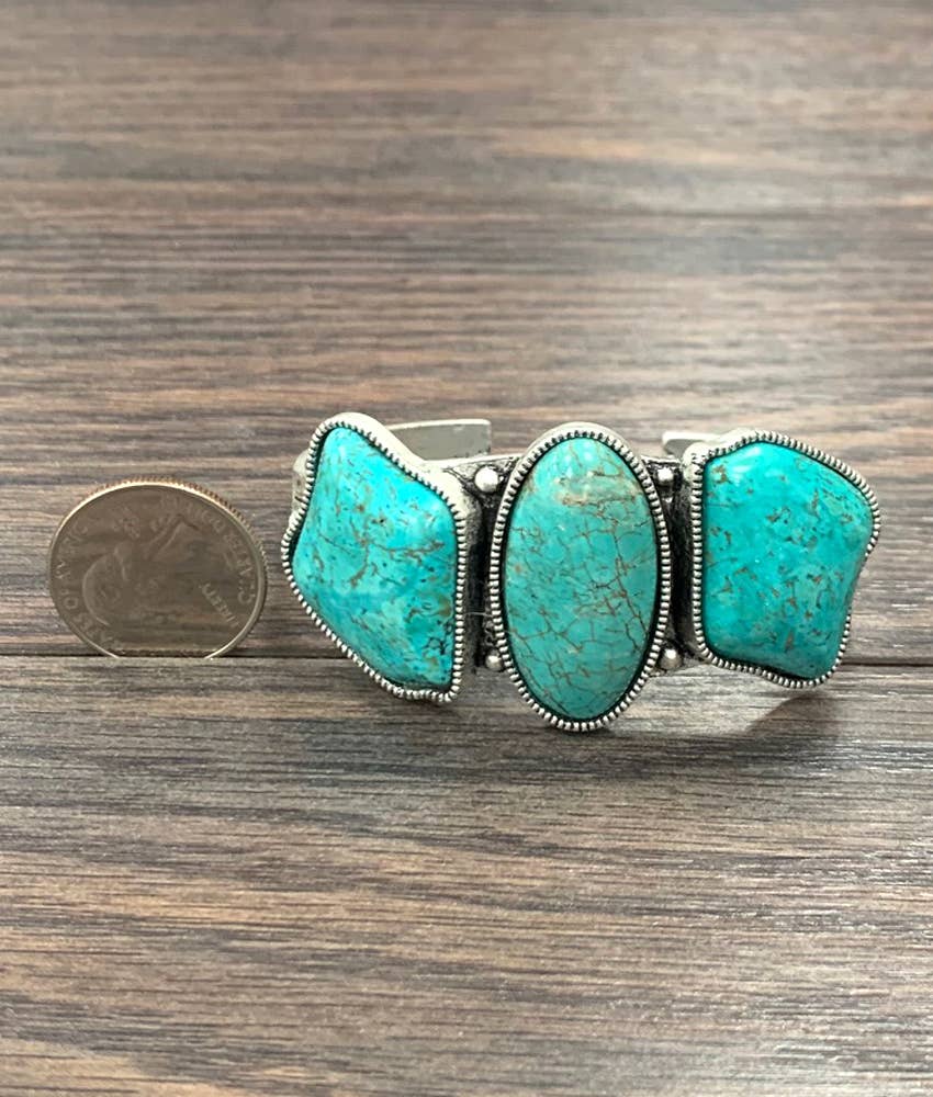 Faux Silver Big Western Turquoise Cuff Bracelet