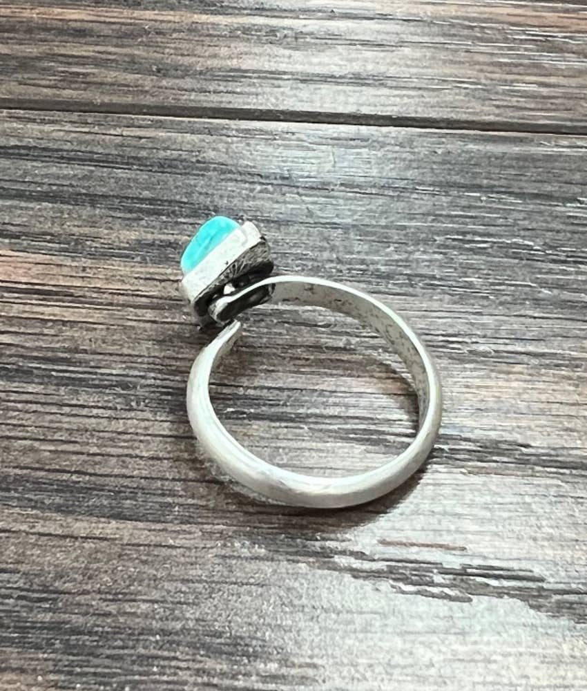 Faux Silver Small 10mm Diamond Turquoise Adjustable Ring