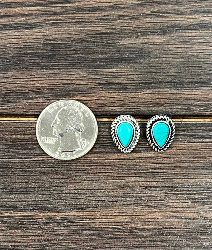 Faux Silver Small 10mm Drop Turquoise Stud Earrings