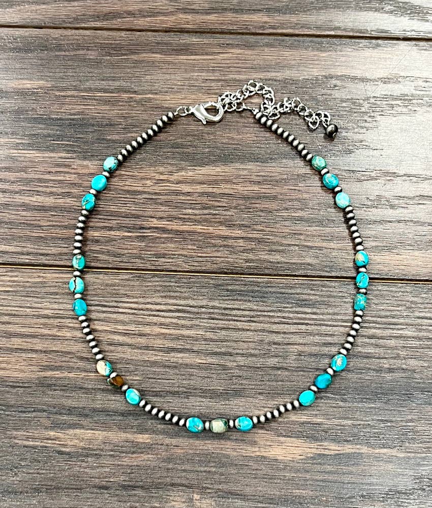 Faux Silver 16" Western Gemstone Necklace