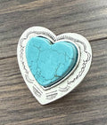 Faux Silver Big 1.6" Heart Turquoise Adjustable Ring