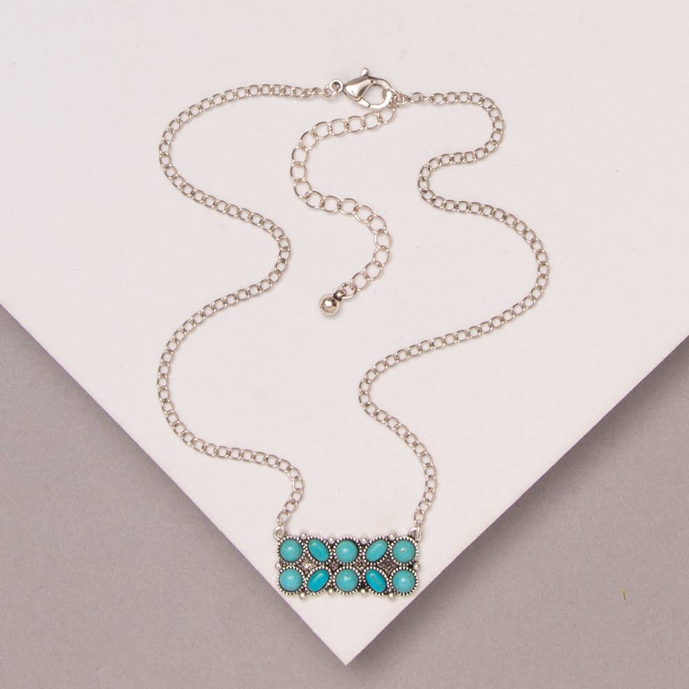 Faux Silver Western Stone Bar Pendant Necklace