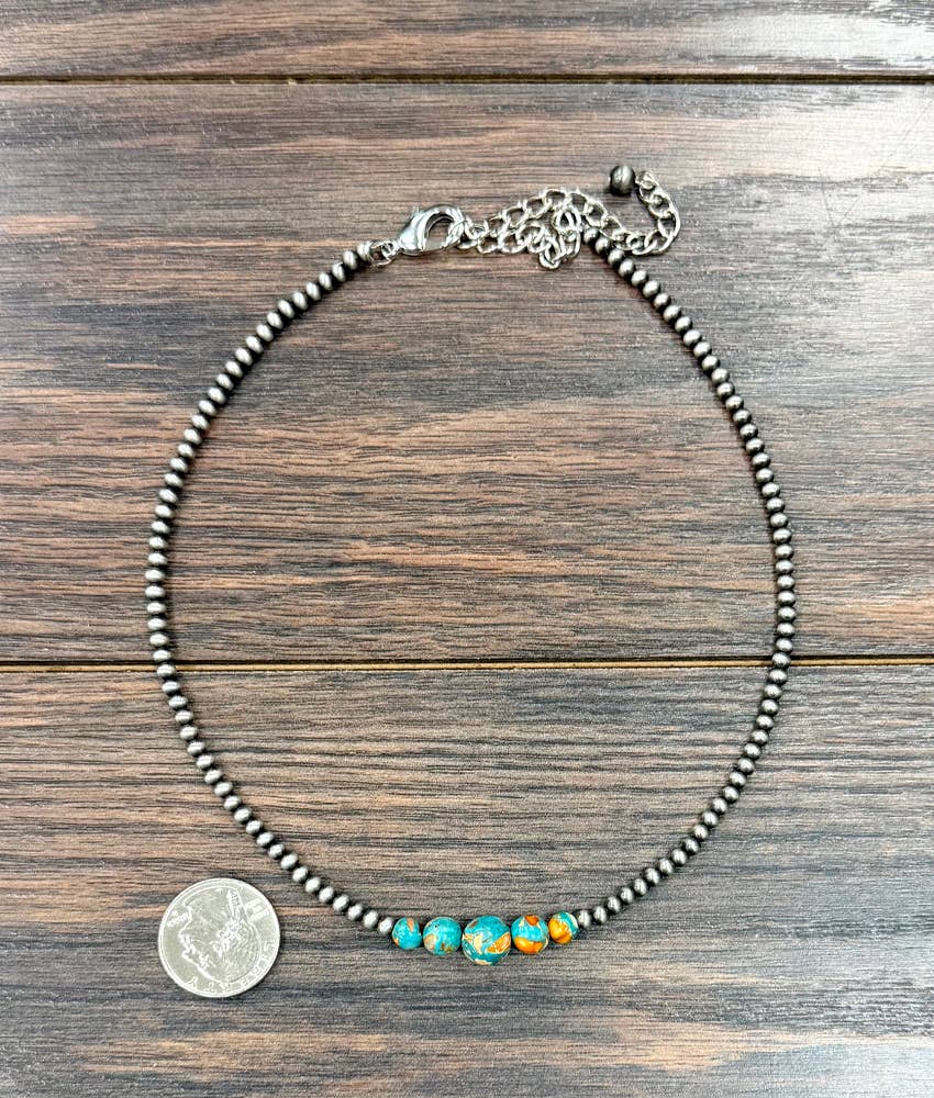 Faux Silver Graduated 15" Western Gemstone Necklace