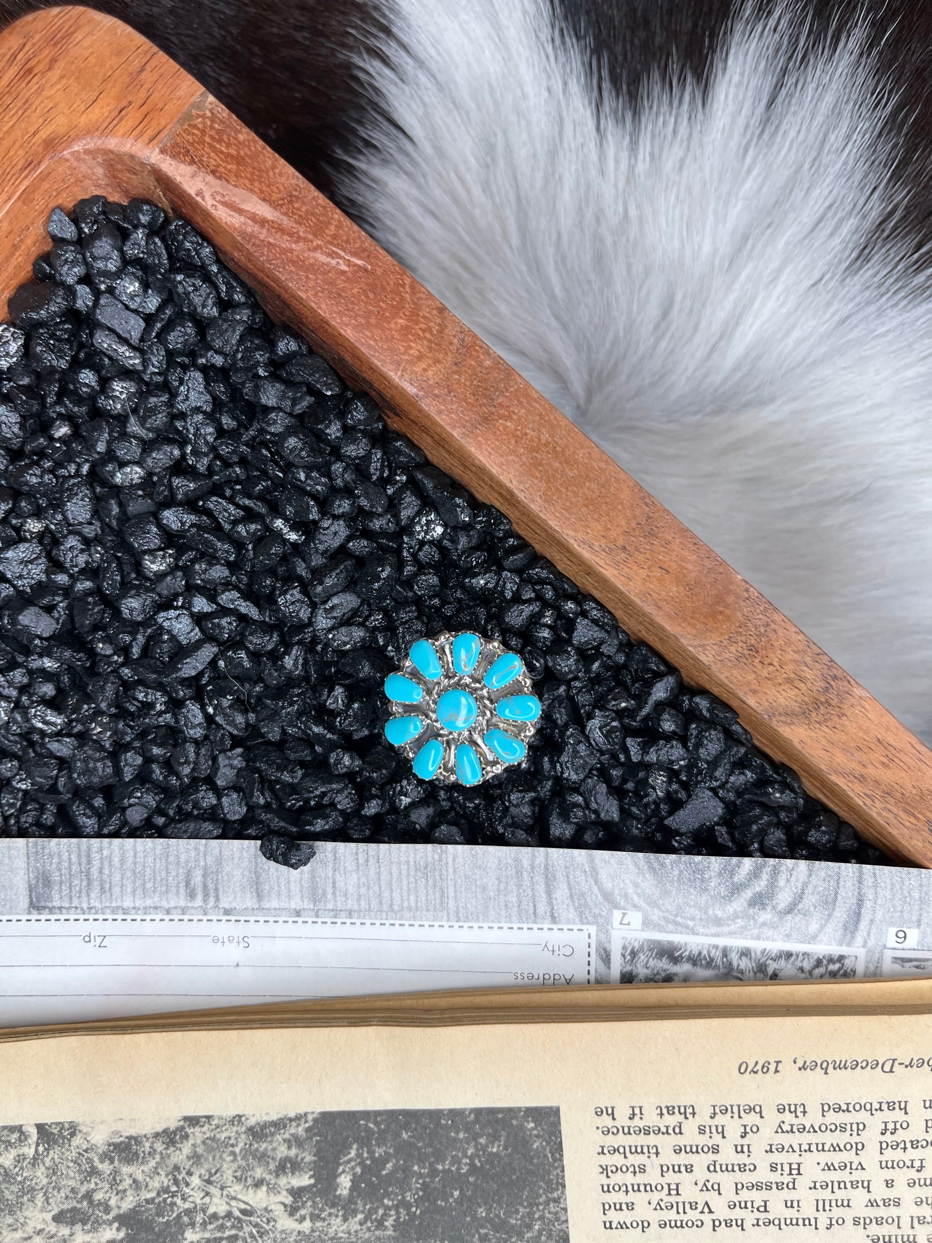 Sterling Silver and Kingman Turquoise Cluster Ring- Native