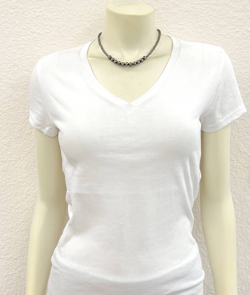 Faux Silver 15" Polish Western Bead Necklace