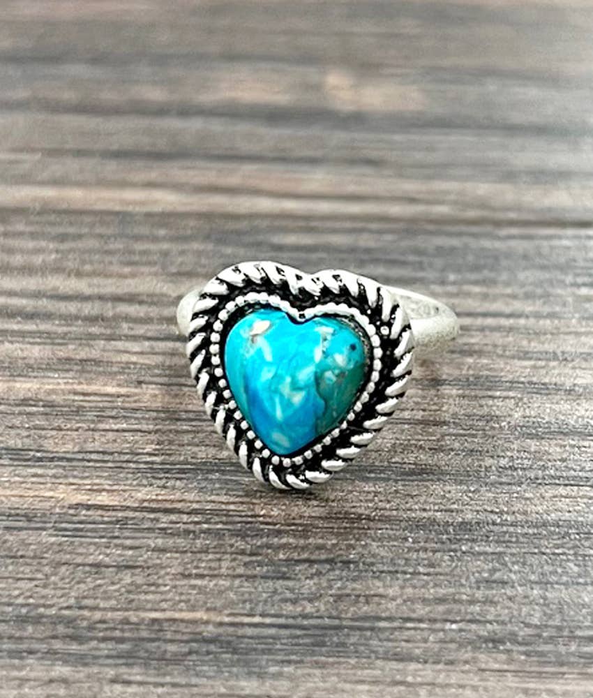 Faux Silver 0.7" Heart Gemstone Adjustable Ring