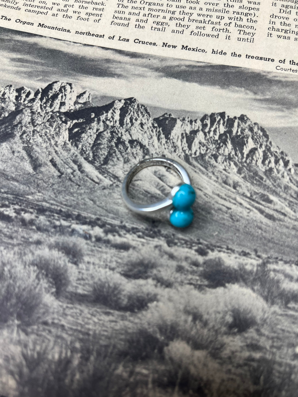 Faux Silver and Turquoise Two Stone Circle Adjustable Ring