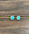 Faux Silver Small 6mm Round Turquoise Stud Earrings