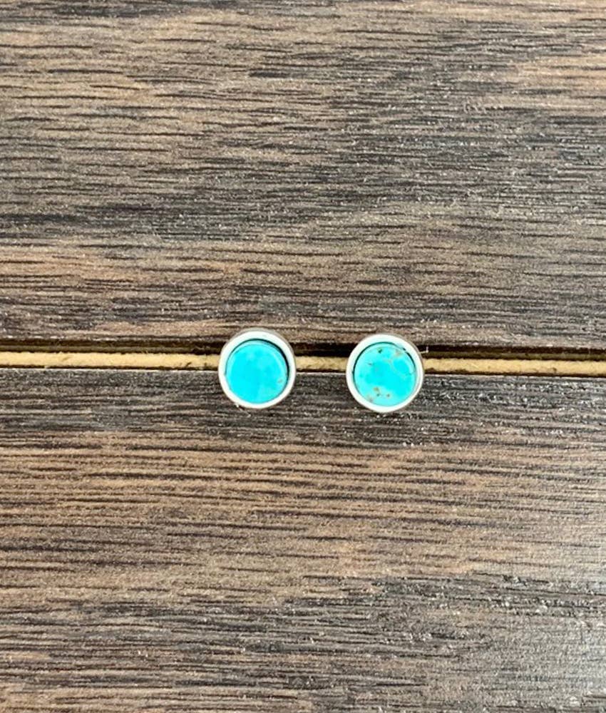 Faux Silver Small 6mm Round Turquoise Stud Earrings