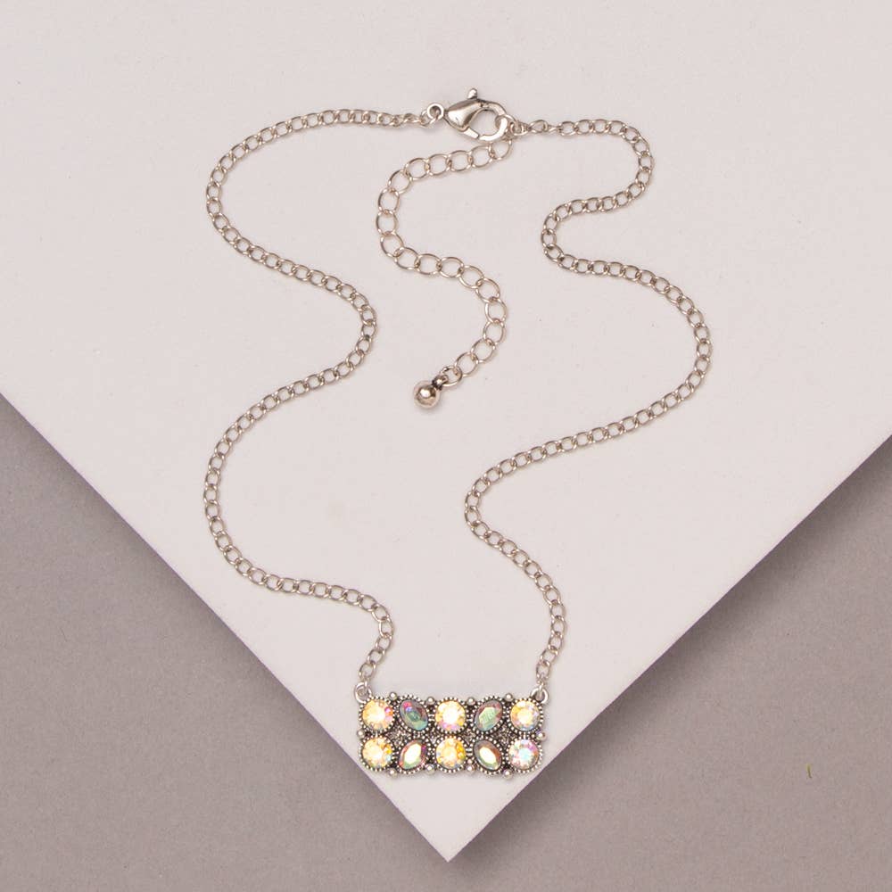 Faux Silver Western Stone Bar Pendant Necklace