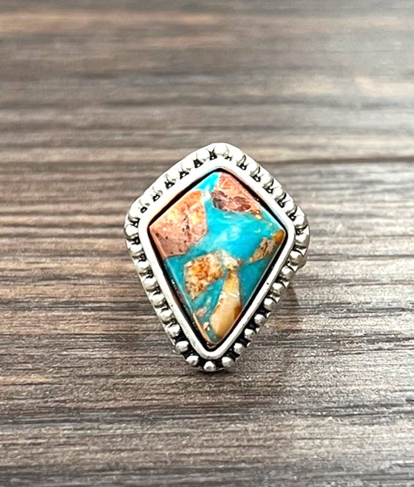 Faux Silver Arrowhead Gemstone Adjustable Ring