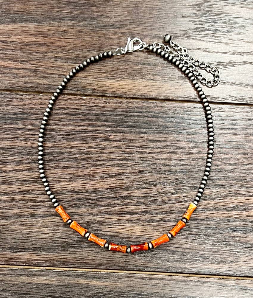 Faux Silver 16" Western Gemstone Necklace
