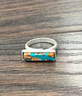 Faux Silver 18mm Side Bar Gemstone Adjustable Ring
