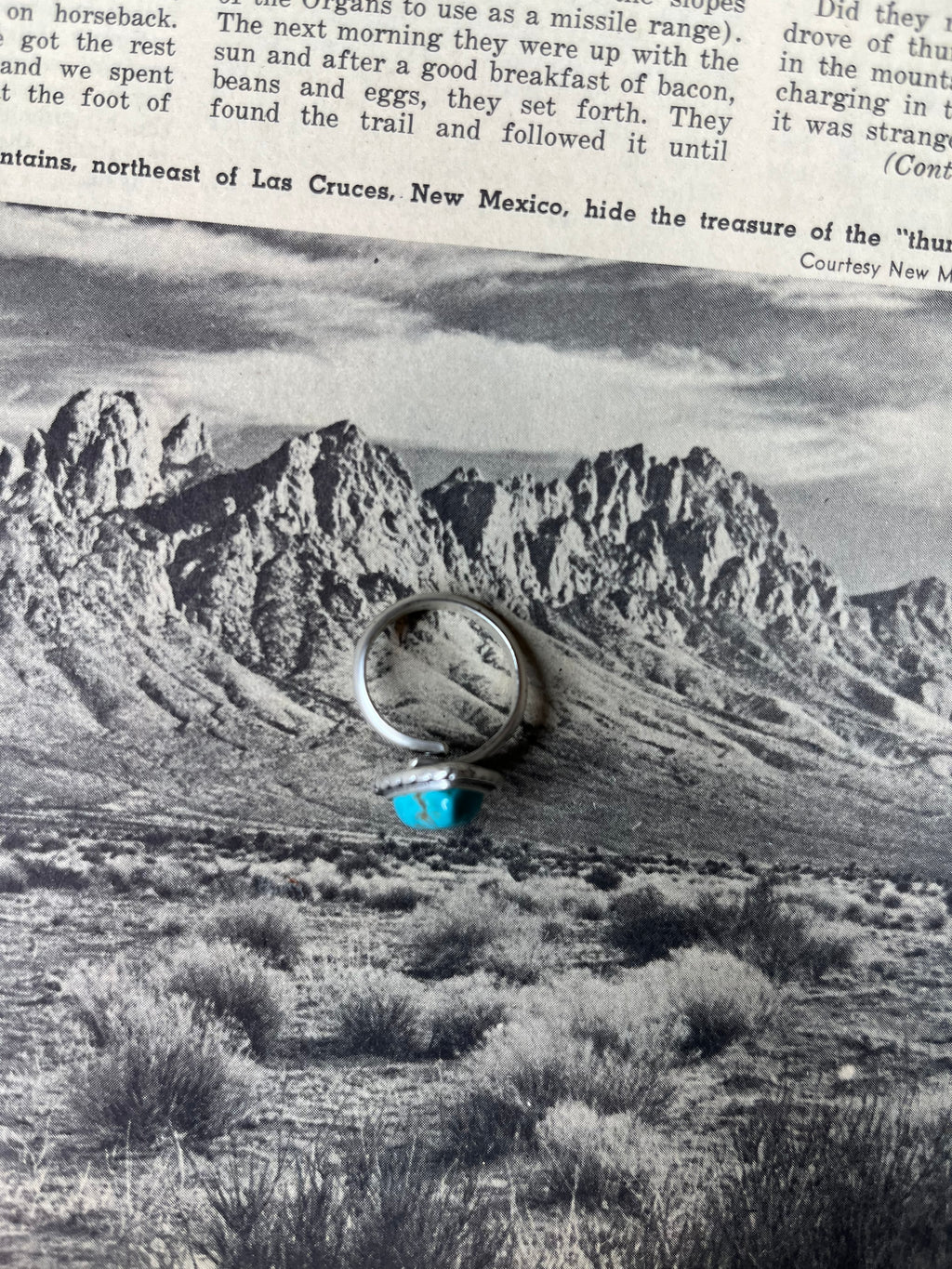 Faux Silver and Turquoise 12mm Drop Adjustable Ring
