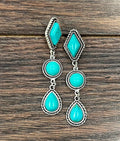 Faux Silver 2.7" Western Turquoise Post Earrings