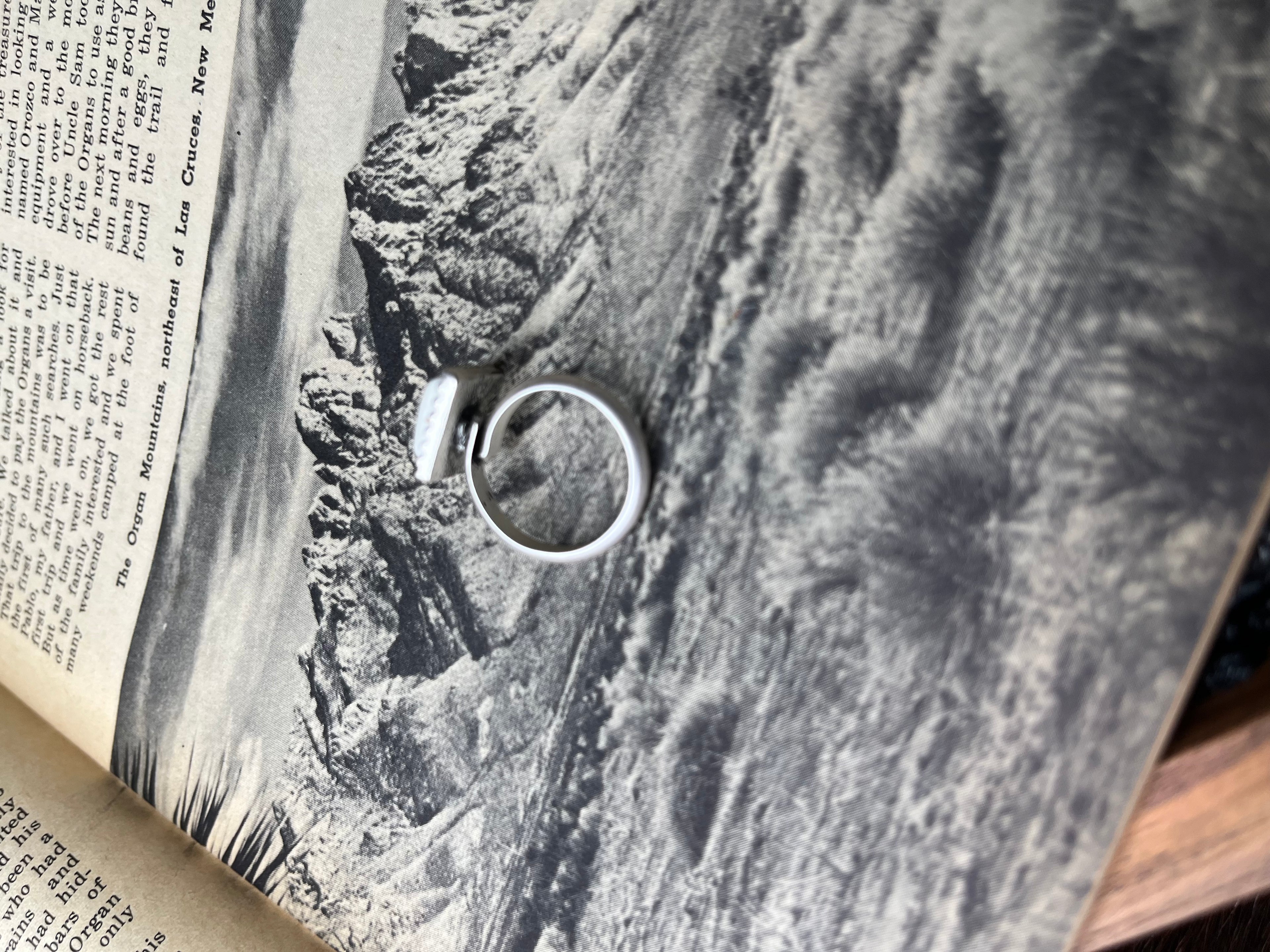 Faux Silver and White Gemstone Adjustable Ring