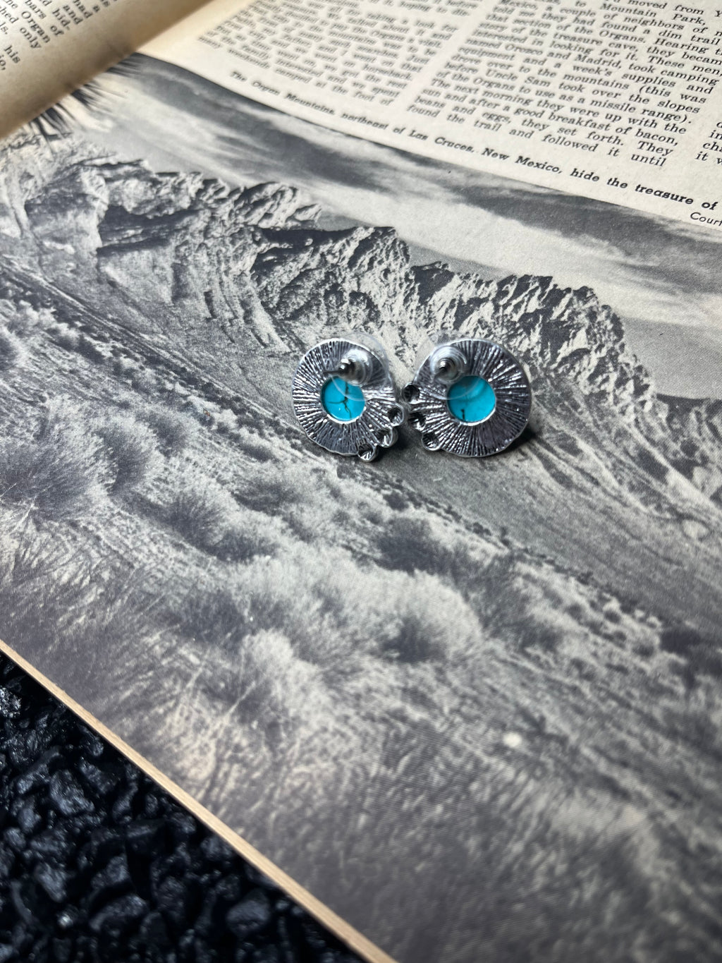 Faux Silver and Turquoise Large Round Detailed Studs