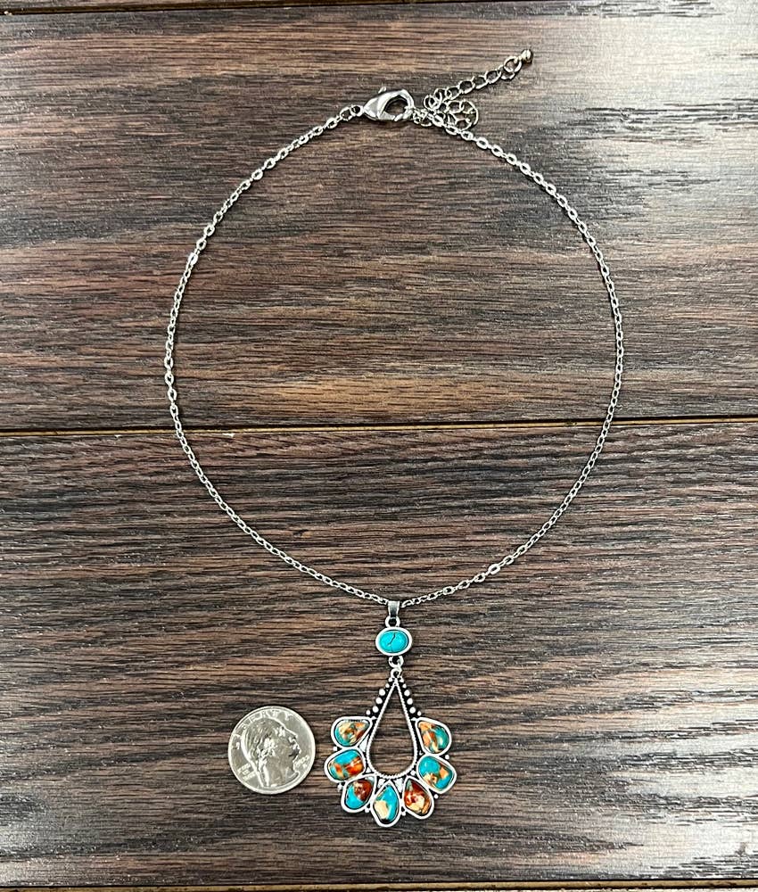 Faux Silver 16" Western Gemstone Necklace