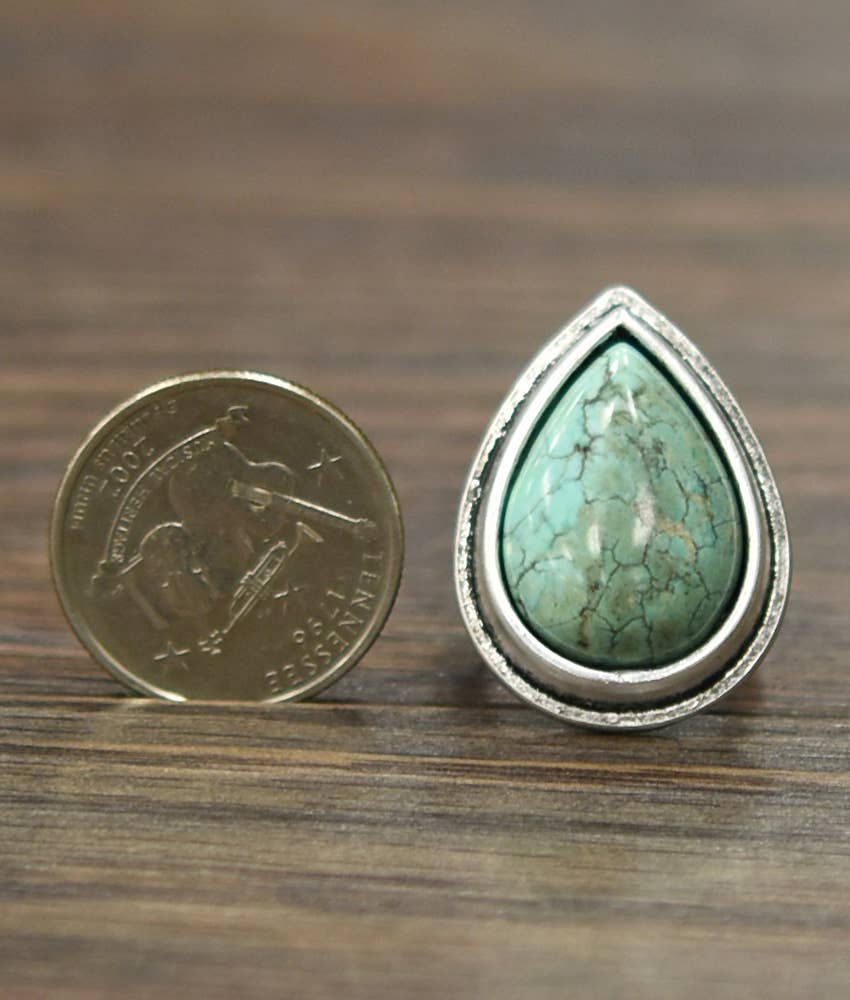 Faux Silver 1.2" Western Turquoise Adjustable Ring