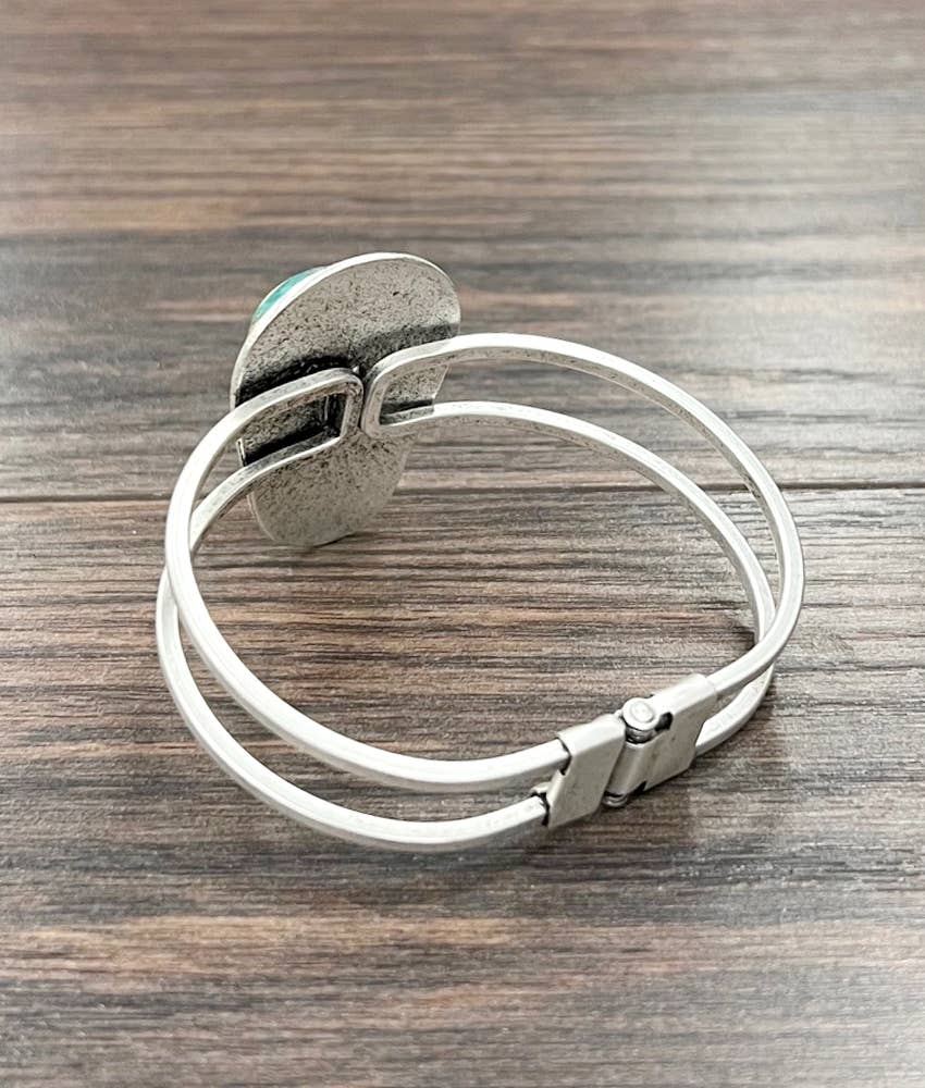 Faux Silver Western Gemstone Brass Cuff Bracelet