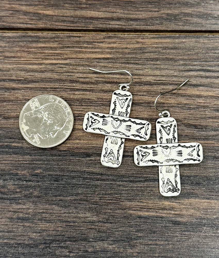 Faux Silver 1.3" Boho Aztec Earrings