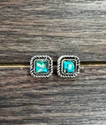 Faux Silver 6mm Square Gemstone Stud Earrings