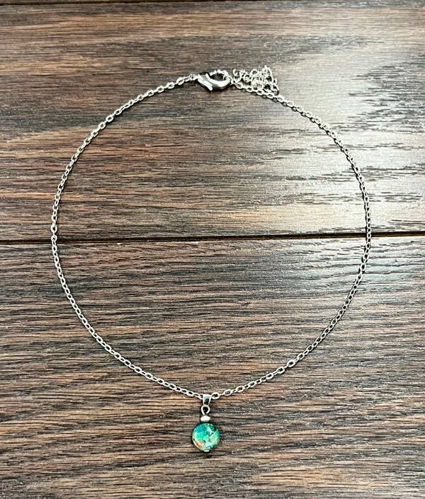 Faux Silver 10mm Round Gemstone Necklace