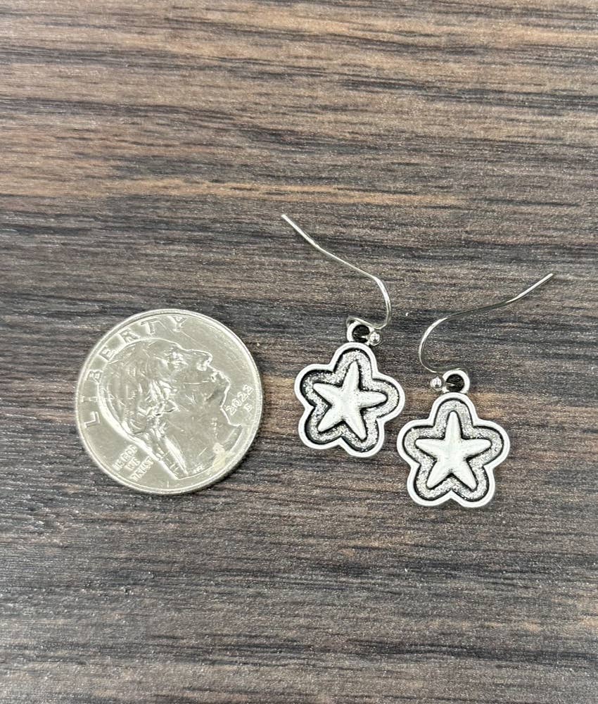 Faux Silver 15mm Star Earrings