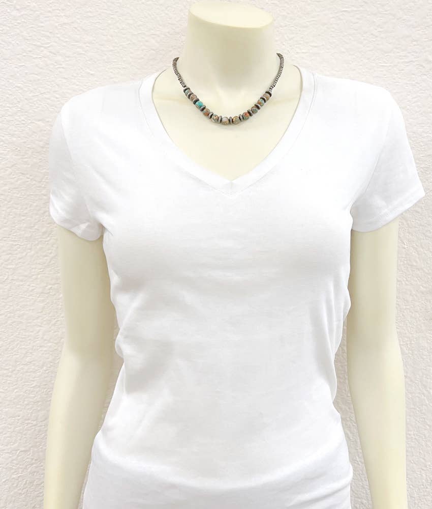 Faux Silver 17" Western Gemstone Necklace