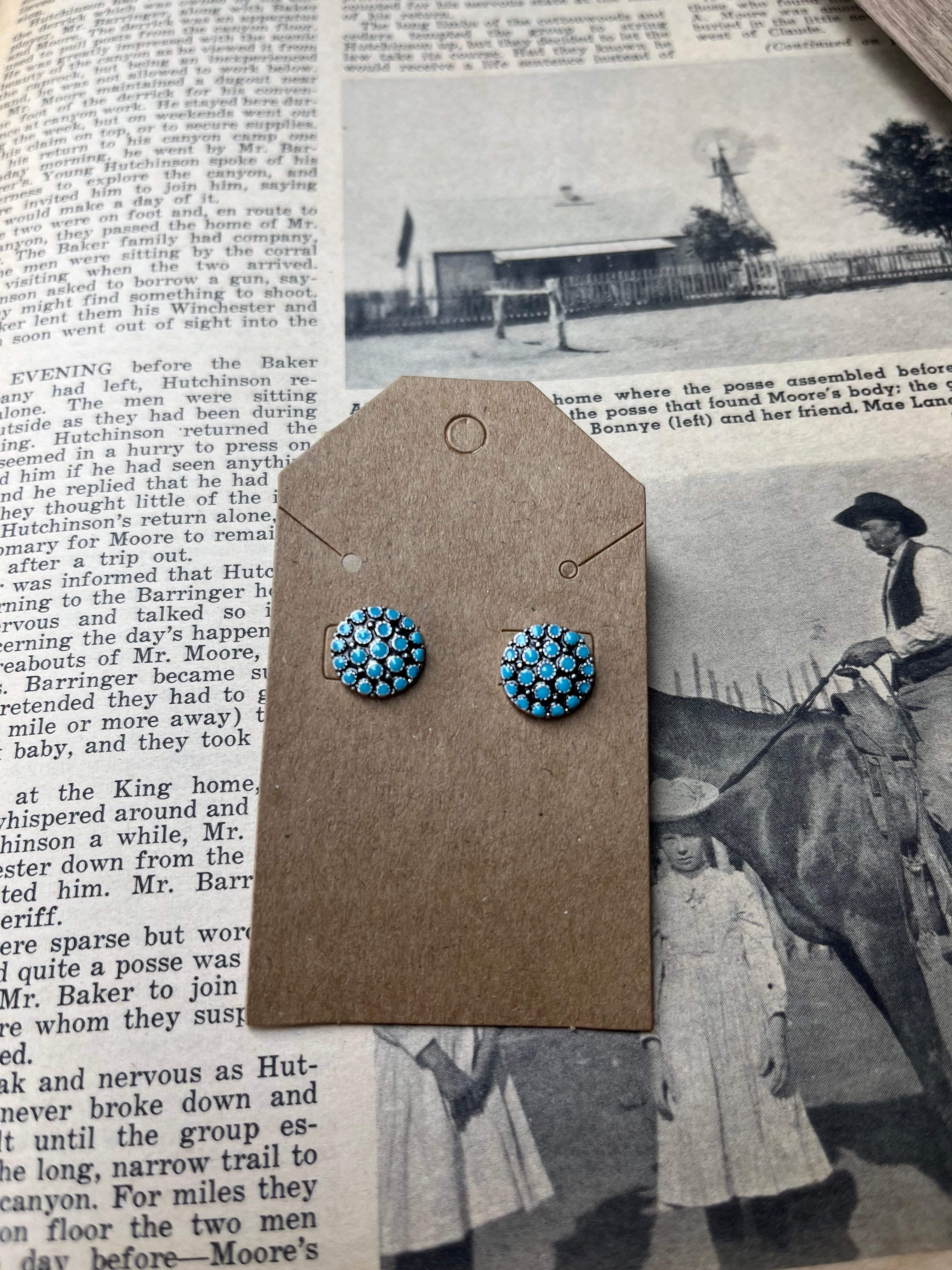 Faux Silver Turquoise Detailed Earrings