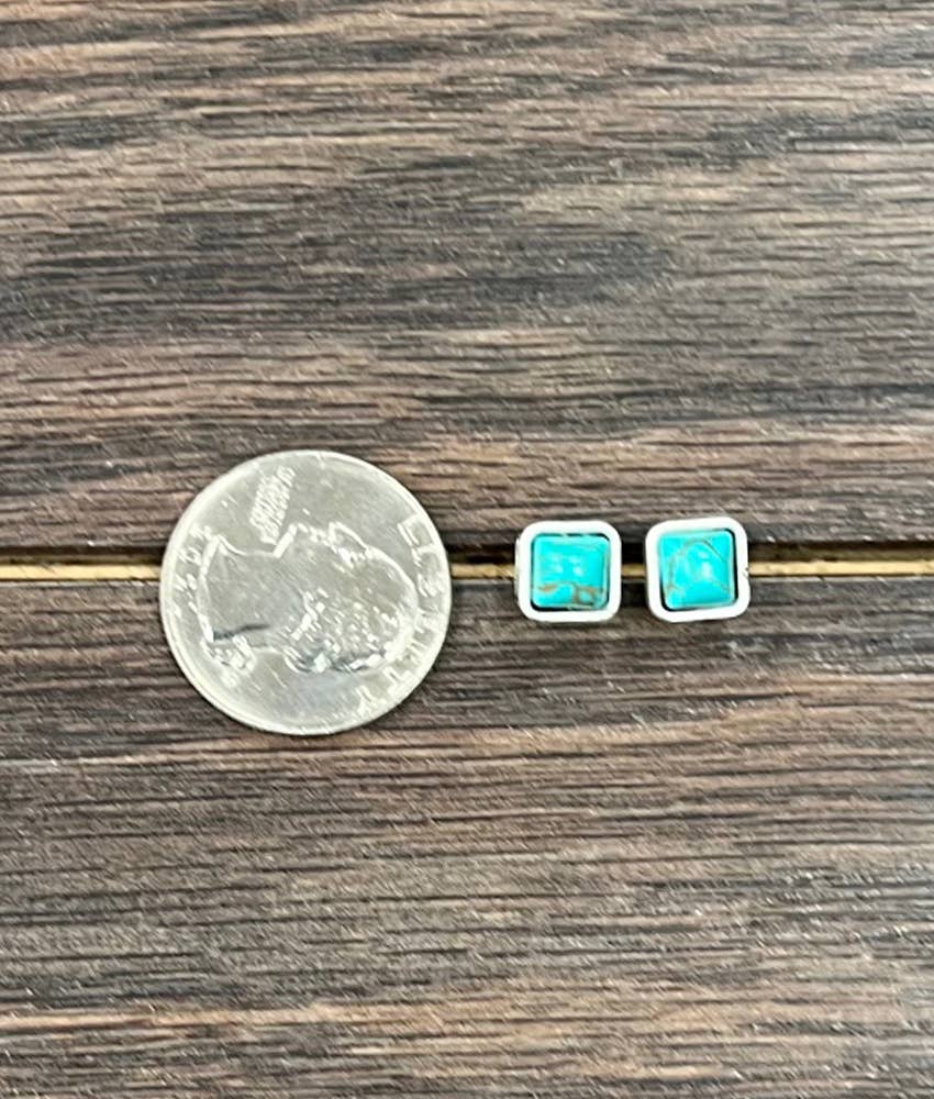 Faux Silver 6mm Square Turquoise Stud Earrings