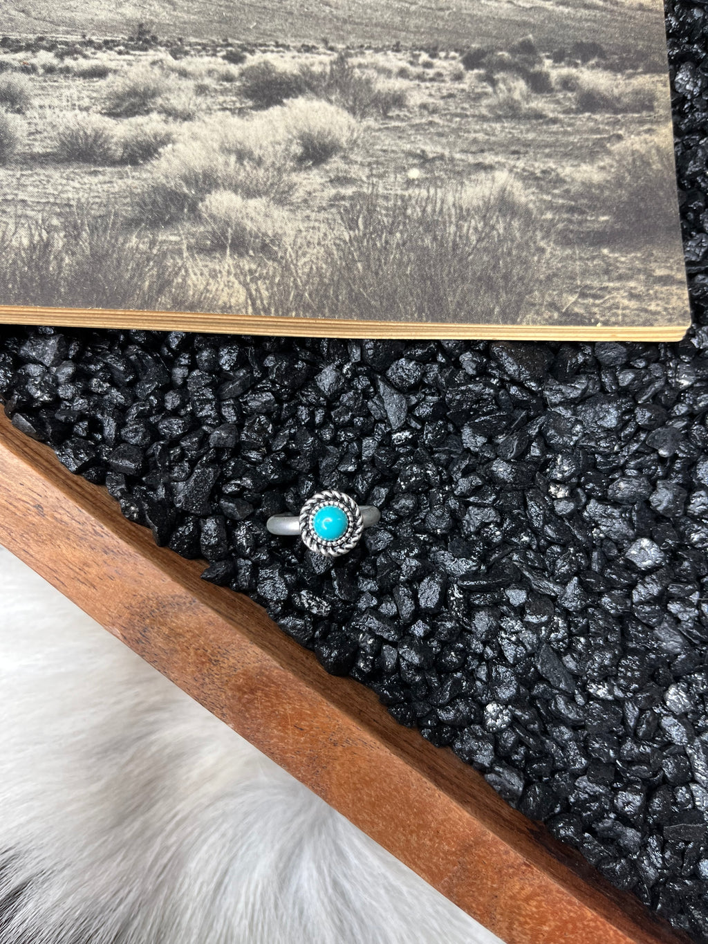 Faux Silver and Turquoise Round Adjustable Ring