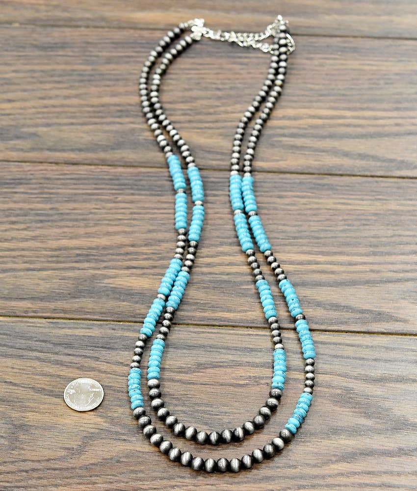 Faux Silver 29" Western Bead 2-strand Necklace
