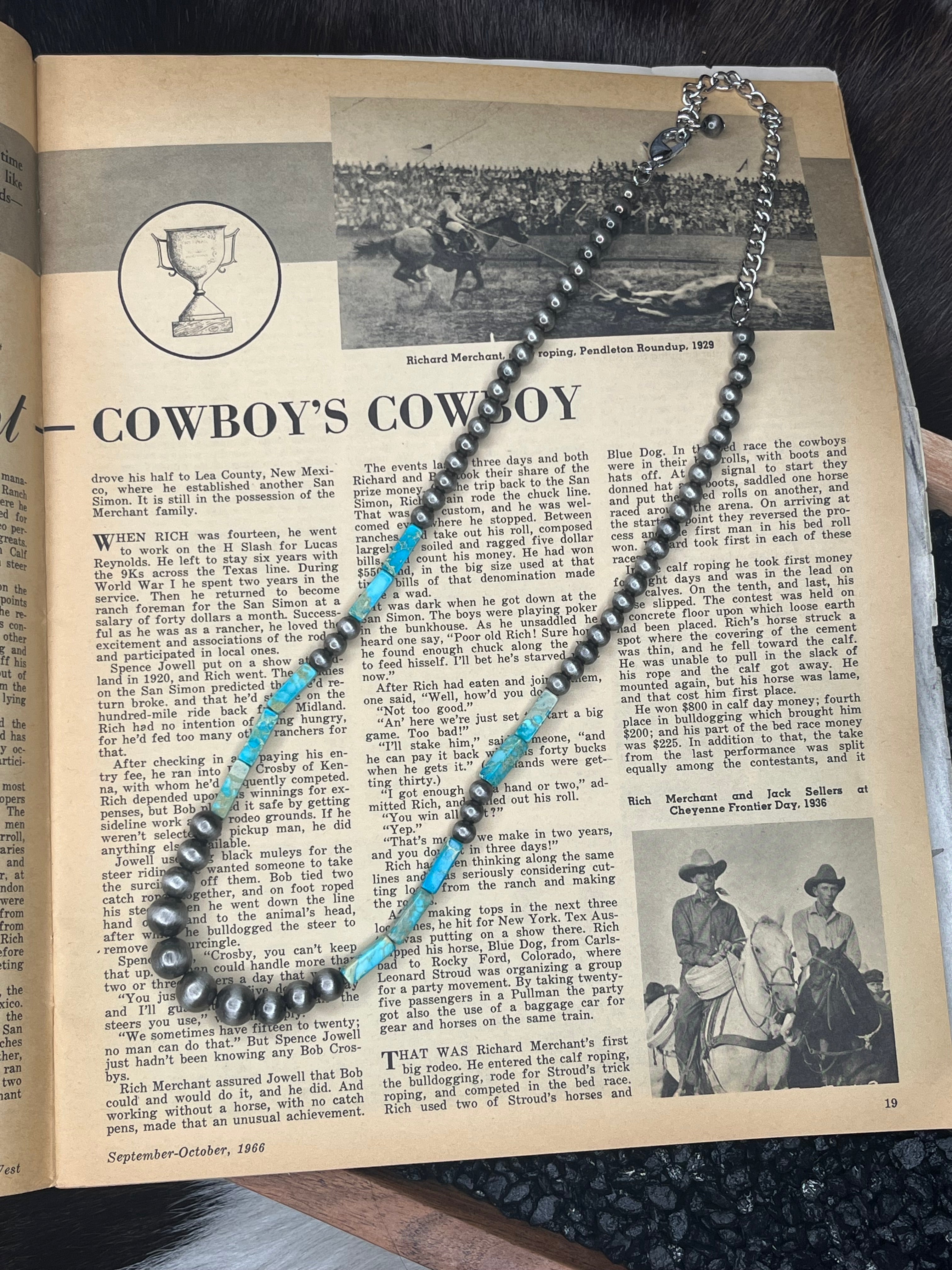 18in Faux Silver Pearls and Turquoise Graduated Necklace