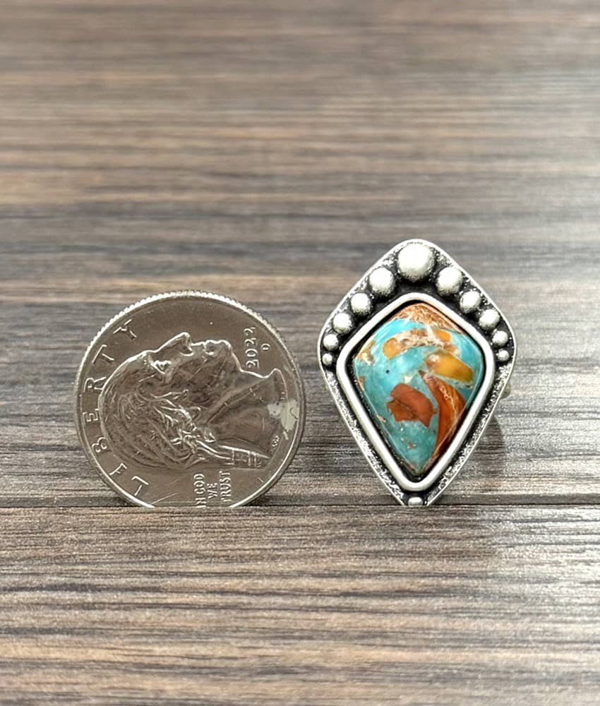 Faux Silver 1.2" Western Gemstone Adjustable Ring