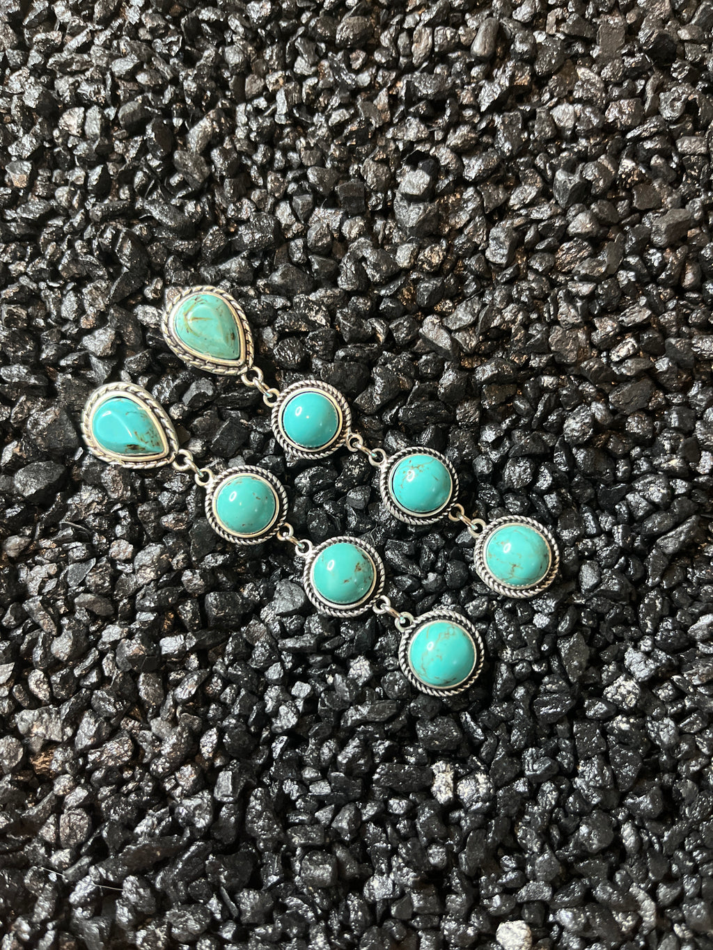 Faux Thin Silver and Turquoise Drop Dangle Earrings