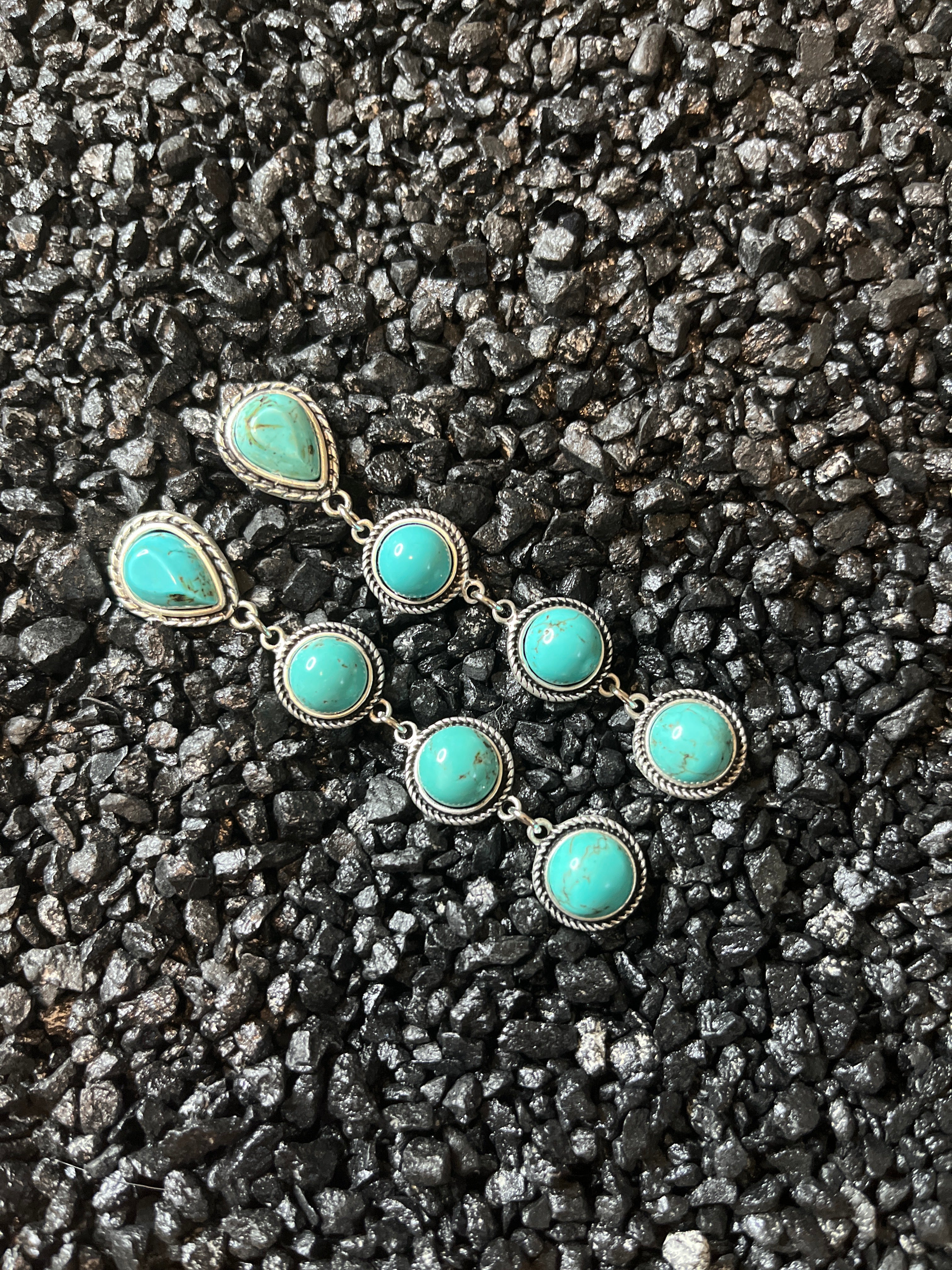 Faux Thin Silver and Turquoise Drop Dangle Earrings