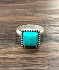 Faux Silver 10mm Square Turquoise Adjustable Ring