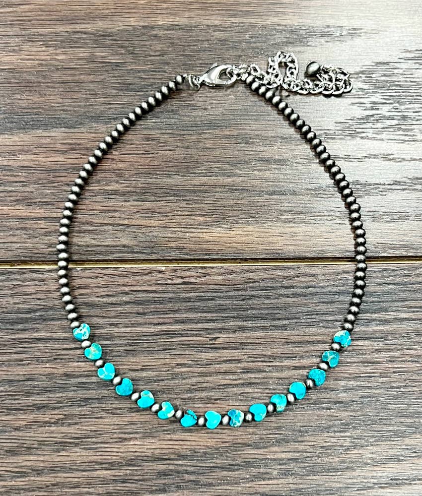 Faux Silver 15" Heart Gemstone Necklace