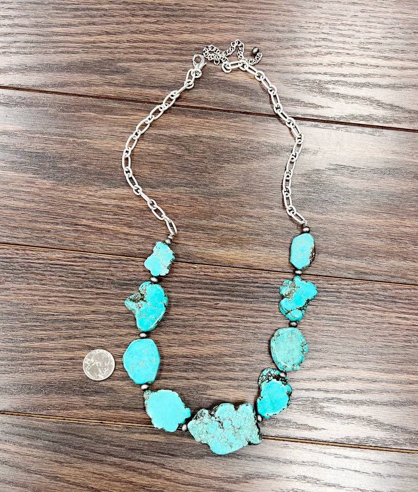 Faux Silver " Graduated Slab Turquoise Necklace