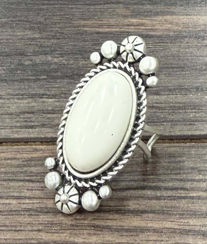 Faux Silver 1.8" Western White Turquoise Adjustable Ring