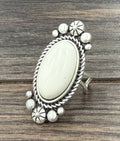 Faux Silver 1.8" Western White Turquoise Adjustable Ring