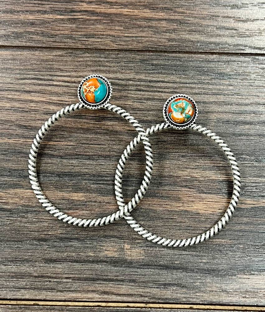 Faux Silver 2.5" 12mm Gemstone Hoop Stud Earrings