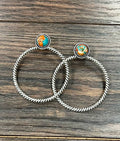 Faux Silver 2.5" 12mm Gemstone Hoop Stud Earrings
